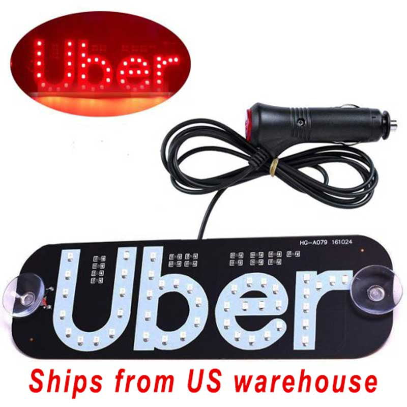 Led Uber Sign with Suction Cups Glowing Uber Decor Accessories Uber Flashing Hook on Car Window with DC12V Car Charger Inverter 【Ship from  Warehouse】 Uber LED Sign Decor White 
