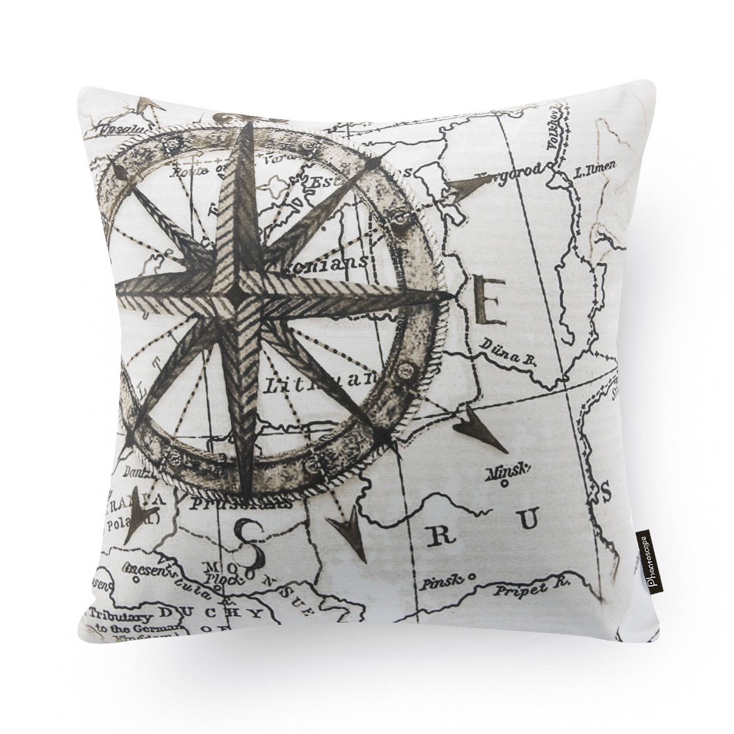 Phantoscope Geography Series Square Decorative Throw Pillow Cover, 18" x 18", Beige, 4 Pack