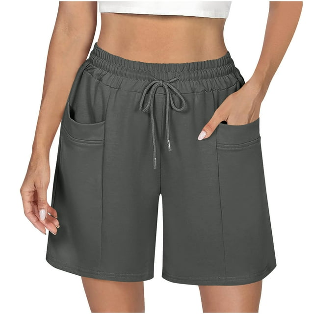 Ladies Casual High Waisted Sports Shorts Solid Elastic Waist Loose Lounge Short Pant