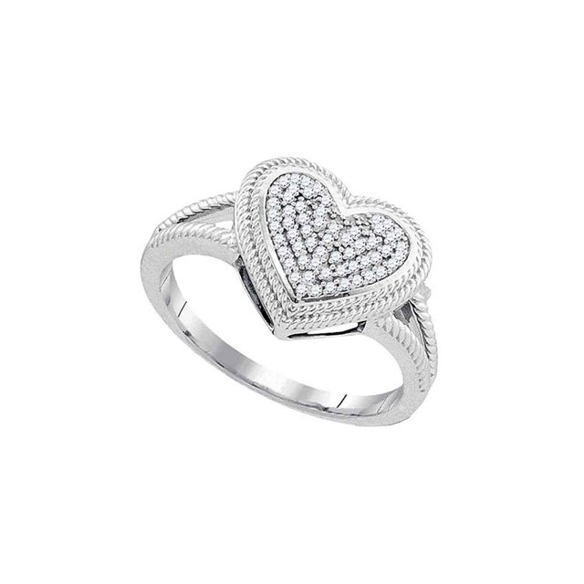 Bague en Or Blanc 10kt pour Femmes avec Corde Diamant Ronde Cœur Amour 1/6 Cttw