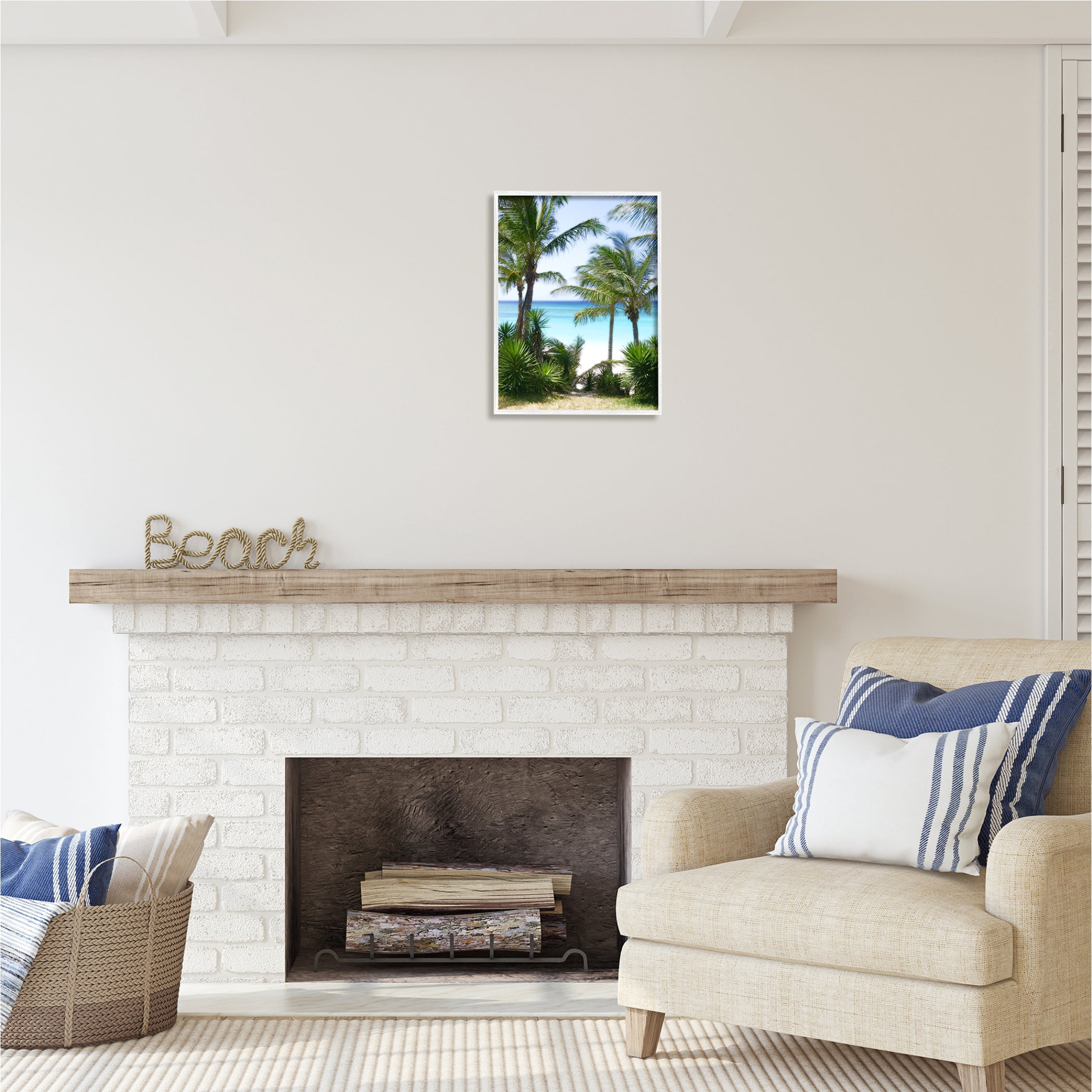 Stupell Industries Palm Trees Near Beach Nature Photography White Framed Art Print Wall Art, 16 x 20