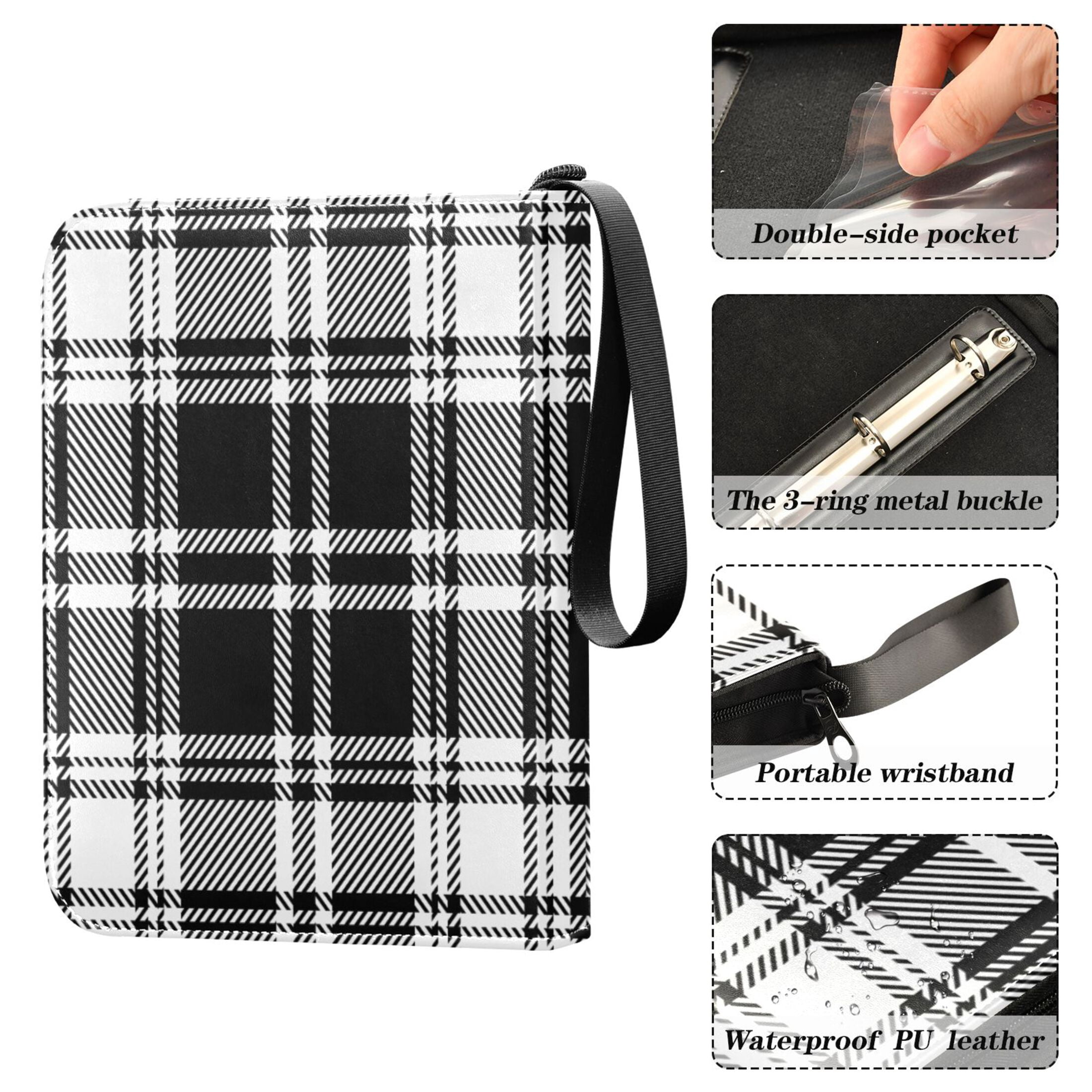 ALAZA Black and White Plaid Pattern Grid Trading Card Binder 4 Pocket Cards Collection Album 400 Folder Holder
