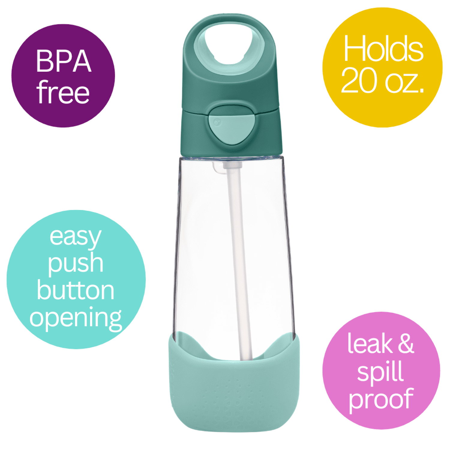 b.box 20 oz Tritan Drink Bottle: Kids Water Bottle w/ Straw & Lid for School, Travel, Daycare. Spill & Leak Proof. Easy Grip Triangle Shape. BPA Free, Dishwasher Safe.