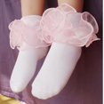 thumbnail image 5 of 1Pairs Toddler Girls Ruffle Socks Double Lace Frilly Princess Dress Sock Cotton Anti-slip Ankle Socks for Kids Years 1-10T, 5 of 5