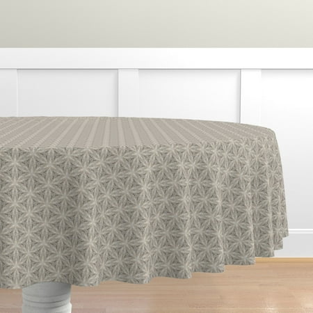 

Cotton Sateen Tablecloth 90 Round - Driftwood Beige Taupe Medium Brown Stars Nature White Star Print Custom Table Linens by Spoonflower