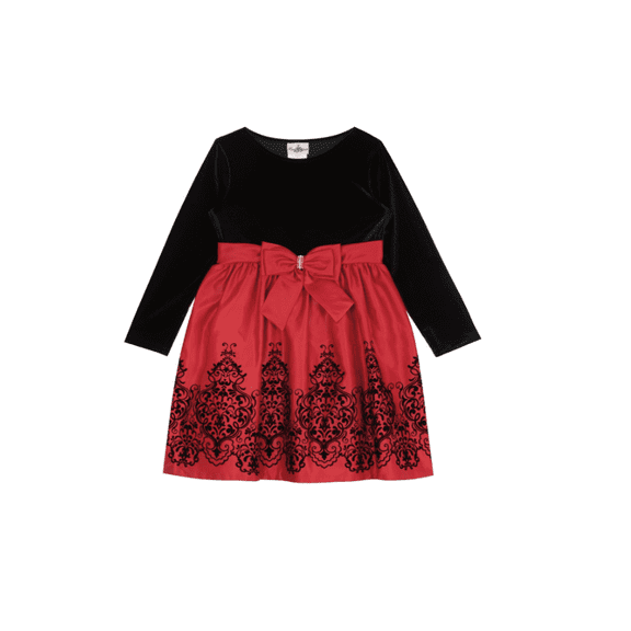 Rare Editions Toddler Girls Long Sleeve Velvet Bodice with Satin Skirt Dress - Red