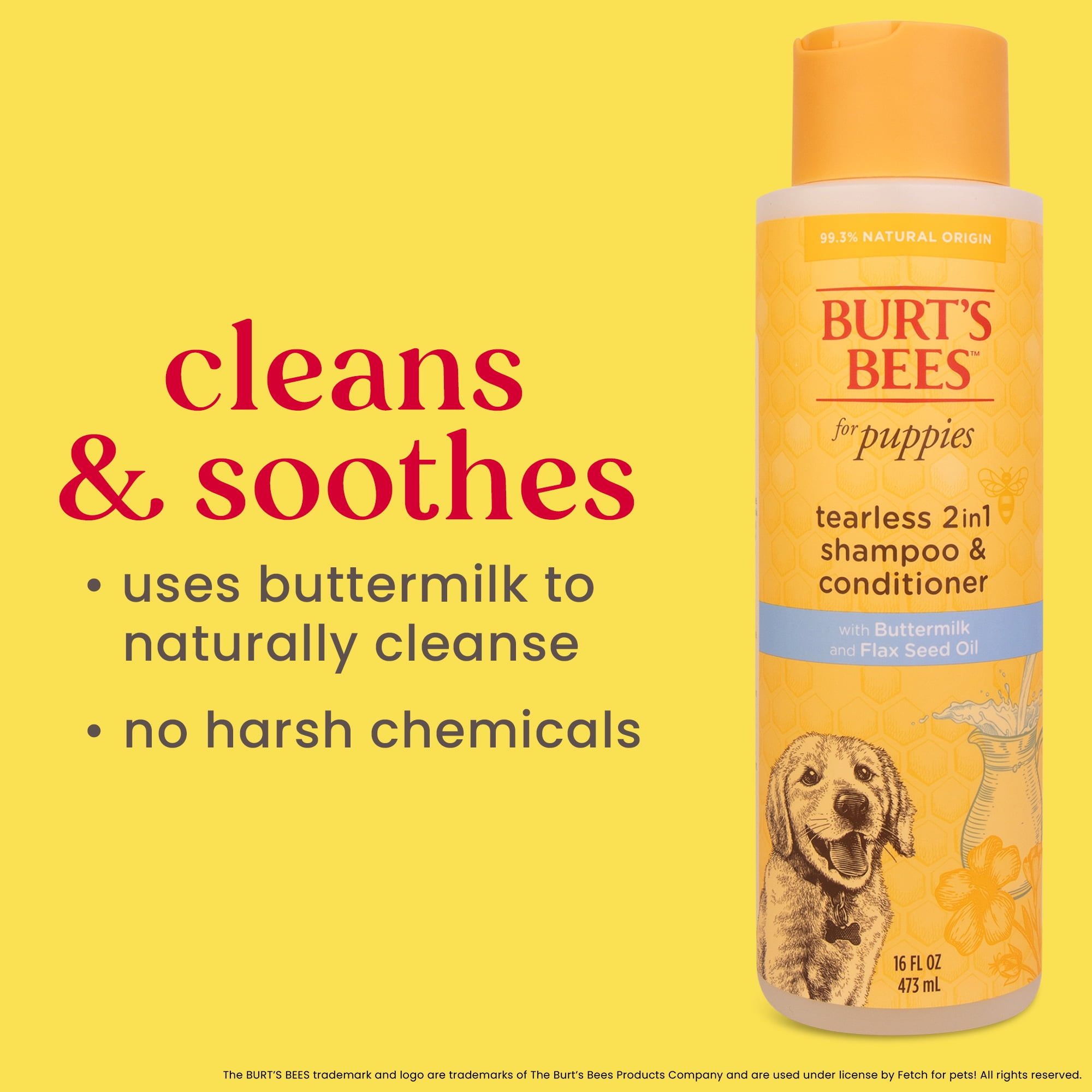 (3 pack) Burt's Bees Natural Pet Care Tearless 2 -1 Dog Puppy Shampoo Conditioner Buttermilk and Linseed Oil