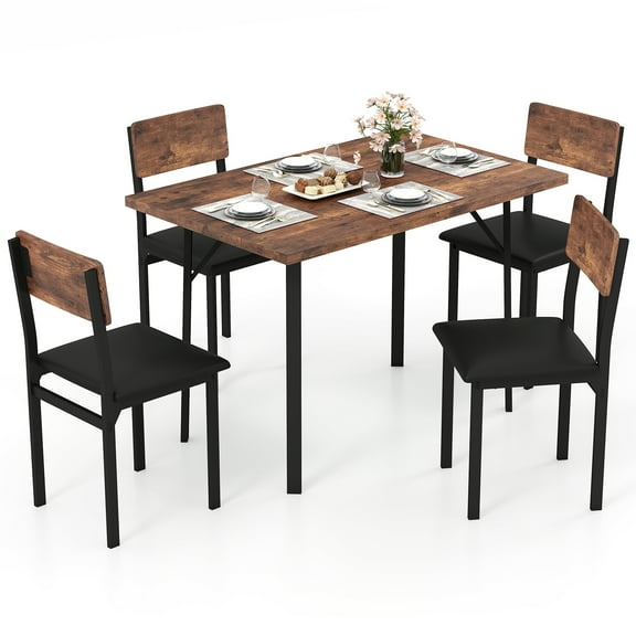 Gymax 5-Piece Dining Set for 4 47'' Round Kitchen Table 4 Stools w/ Wooden Tabletop