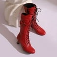 thumbnail image 6 of Mepaouo Women's Knee High Victorian Boots Round Toe Wide Calf Lace Up Witch Knight Boots(Red,6), 6 of 7