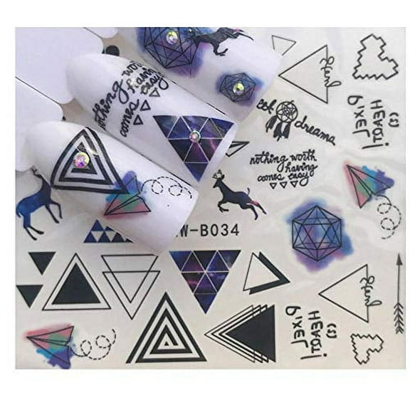 Full Sheet Black Rustic Indie Nail Sticker Heart - Paper Plane - Diamonds -Deer - Salon Quality Nail Art Nail Wrap Nail Decals - 1 Sheet