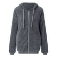 thumbnail image 5 of Shakumy Fleece Scrubs Women's Warm Thickened Overcoat Solid Color Winter Fleece Lined Womens Fleece Jacket with Hood coat Grey X-Large, 5 of 5