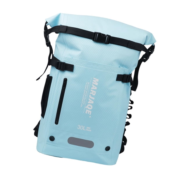 Mochila impermeable de 30 litros con múltiples compartimentos para viajes, resistente al desgaste y versátil. Azul