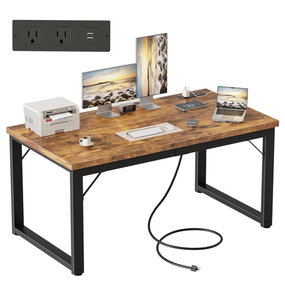 48 Inch Brown Computer Desk 1 Inch Thick Heavy Duty Industrial Office Desk Modern Study Writing Table For Home Office Bedroom Workstation