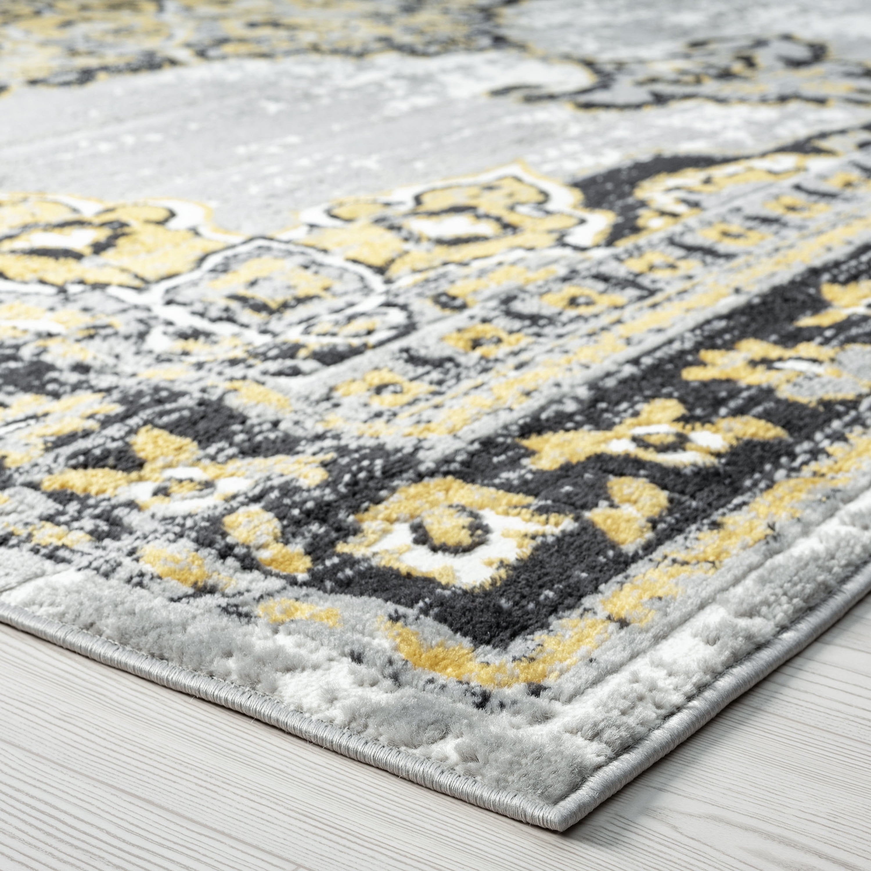 Traditional 5x8 Area Rug (5'3'' x 7'3'') Oriental Yellow, Gray Living Room Easy to Clean