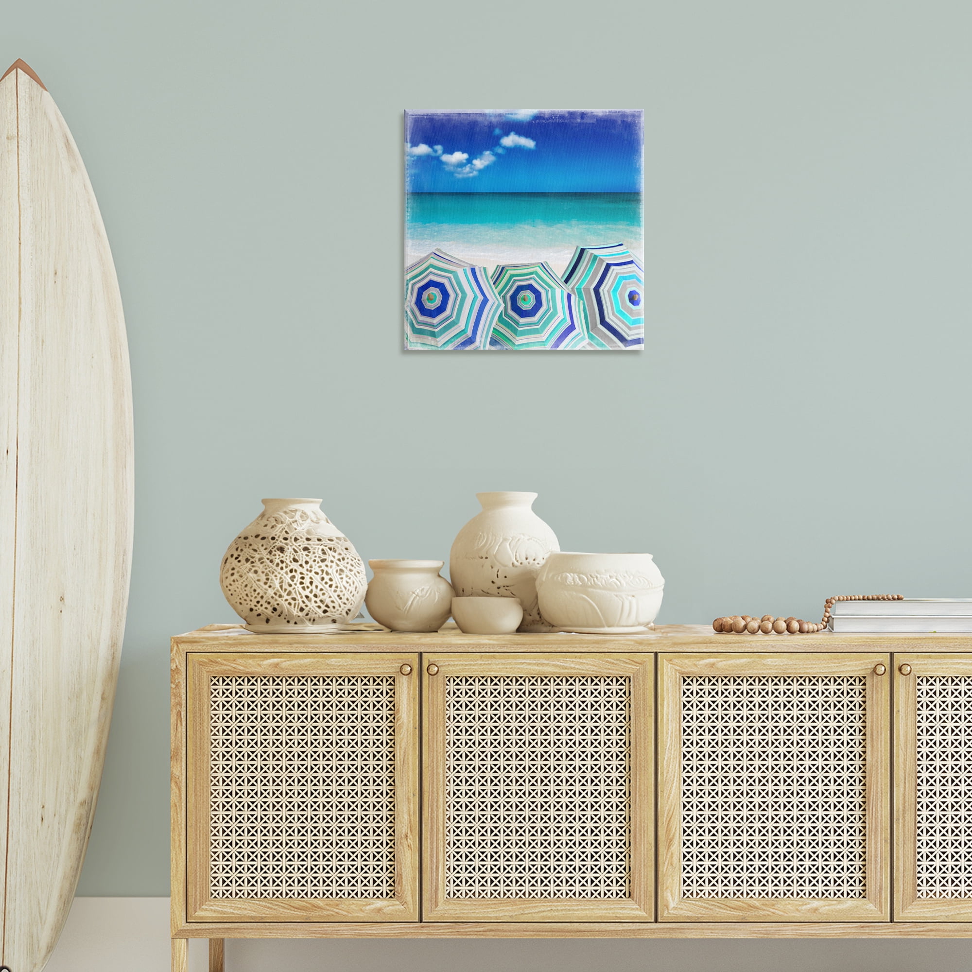 Stupell Industries Three Beach Umbrellas View Nautical & Beach Painting Wrapped Canvas Art Print Wall Art, 24 x 24
