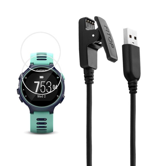 LAICAIW for Garmin Forerunner 735xt Charger Charging Clip Synchronous Data Cable + X2 Free Glass Screen Protector for Garmin Foreruuner 735 Smart Watch