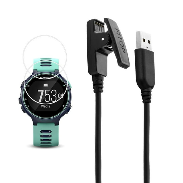 LAICAIW for Garmin Forerunner 735xt Charger Charging Clip Synchronous Data Cable + X2 Free Glass Screen Protector for Garmin Foreruuner 735 Smart Watch