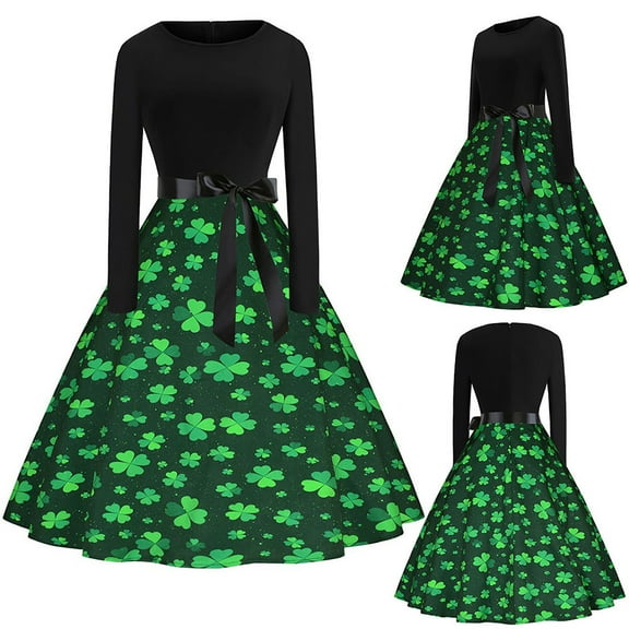 Munlar Party Dresses for Women,Womens Wedding Guest Bridesmaid Dresses,St. Patrick's Day Women's Shamrock Evening Print Party Prom Swing Dress