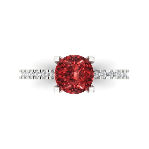 Solitaire with Accents Engagement Ring for Women - 1.71ct Natural Garnet in 18K White Gold Promise Ring