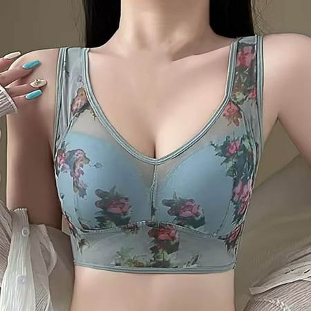 Itsame 1 Pack Everyday Casual Bra Set Womens Full Support Bra Tie Back Wireless Comfort Bralette Blue Size 4XL
