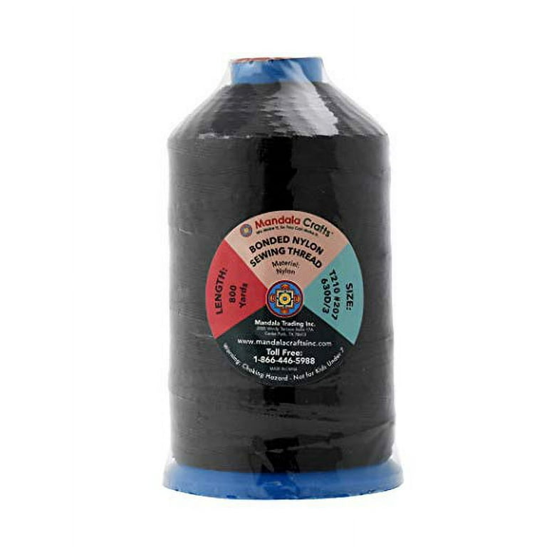 Mandala Crafts Bonded Nylon Thread for Sewing Leather, Upholstery, Jeans  and Weaving Hair; Heavy-Duty (T135#138 420D/3, Black) 