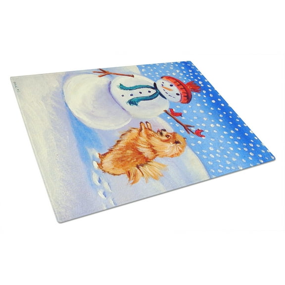 Caroline's Treasures Snowman with Pomeranian Glass Cutting Board Large