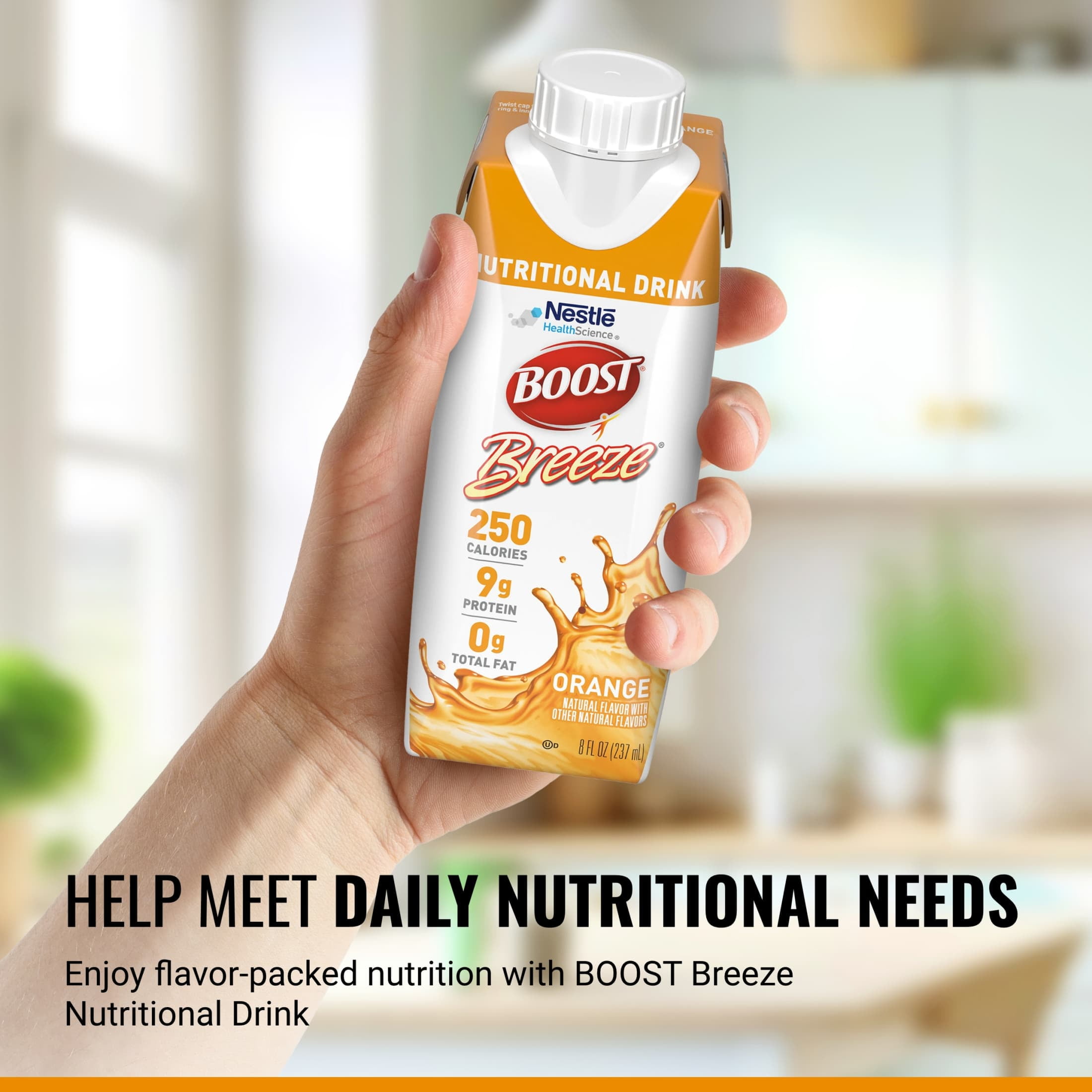 BOOST Breeze Clear Nutritional Drink, 9g Protein, 250 Nutrient-Rich Calories, Orange, 8 fl oz (Pack of 24)