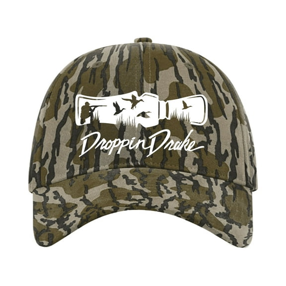 Droppin Drake Duck Call Hunting Scene Southern Mens Embroidered Casual Twill Camo Strapback-Bottomland, White Thread