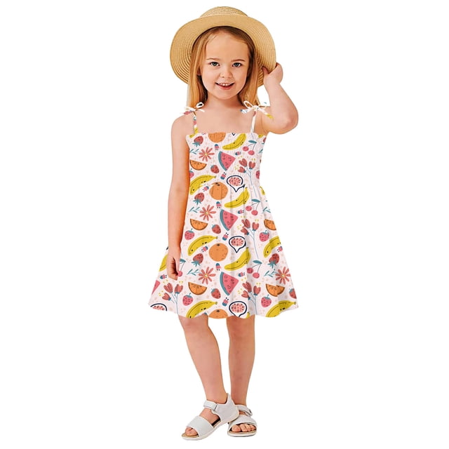 Robes pour Filles - Robe de Fête Sans Manches Imprimé Fruits pour Événements Dansants et Usage Quotidien
