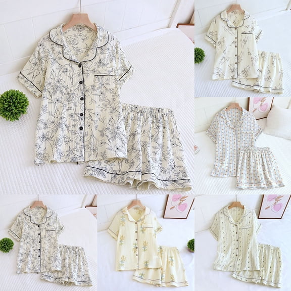 jiaxiM Summer Pajamas for Women Button Down Pajamas Set Short Sleeve Sleepwear Lapel Pjs Soft 2 Piece Lounge Shorts Set