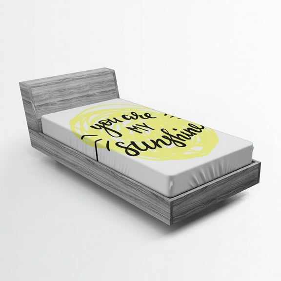 Saying Fitted Sheet, Modern Love Words with Hand Drawn Circle Scribbles Love Romance Print, Soft Decorative Fabric Bedding, Twin XL Size, Pale Yellow Black, by Ambesonne