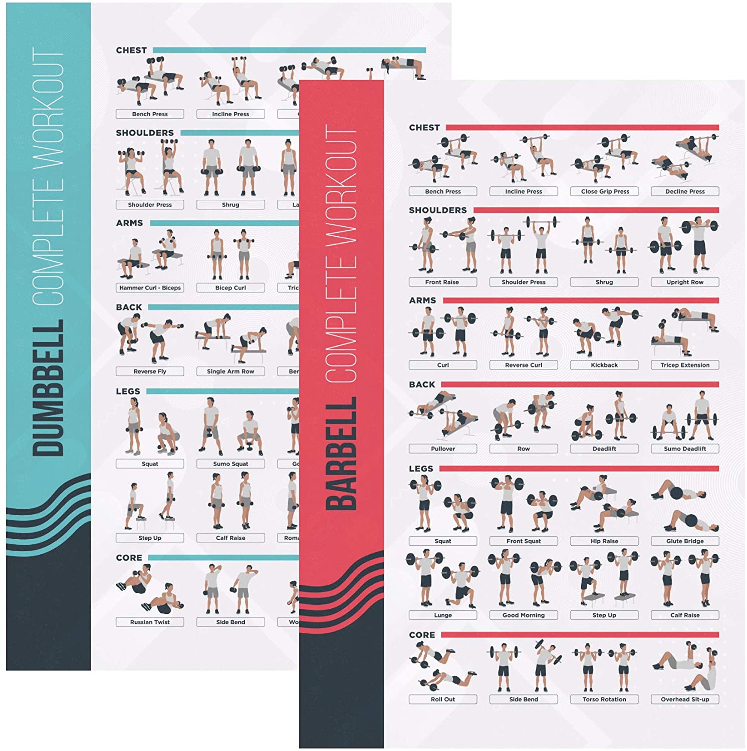 FitMate 8-Pack Workout Exercise Poster Bundle Set Dumbbell, Barbell,  Bodyweight, Kettlebell, and More Fitness Gym Workout Routine with Free  Weights Home Gym Decor, Room Guide (20 x 30 Inch)