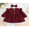 thumbnail image 2 of MesaSe Automne Bébé Filles Princesse Robe 2pcs Volant à Manches Longues Bouton Velours Côtelé une Ligne Robe Bandeau Vin Rouge 2-3 Ans, 2 of 9