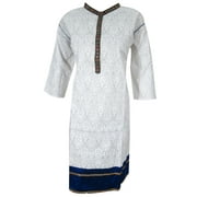 Mogul Womens Long White Tunic  Casual Wear Indian Kurti