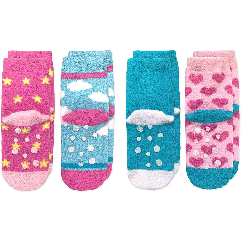 Jefferies Socks Girls Socks, 4 Pack Unicorn Rainbow Llama Hearts Fuzzy  Slipper Socks with Grippers (Little Girls & Big Girls)