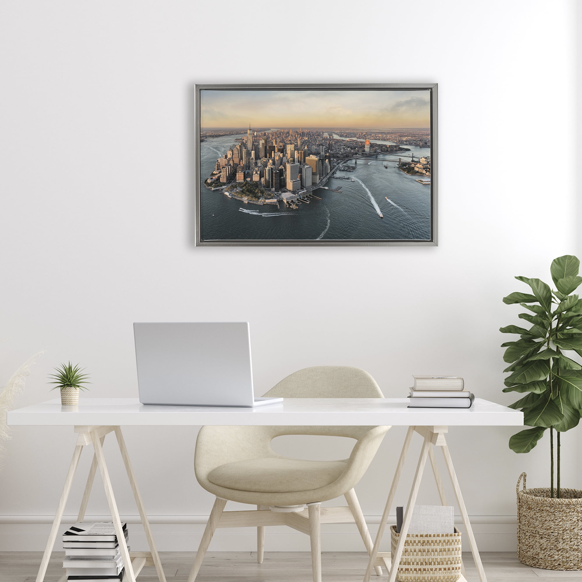 Stupell Industries Manhattan From Above Gray Framed Floater Canvas Wall Art, design by Scott Stulberg