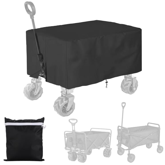 Extended Wagon Cover, 54 x 22 x 24 in Waterproof Folding Wagon Cover with Silver Coated 420D Oxford Fabric, Heavy Duty Rainproof Protective Cart Cover with Storage Bag, Black