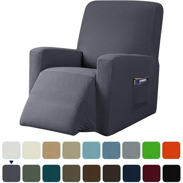 Subrtex Stretch 1-Piece Recliner Chair Cover Textured Grid Slipcover with Pockets