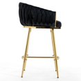 thumbnail image 6 of 26" Counter Height Bar Stool, Velvet Upholstered with Hand-Wave Back, Golden Chrome Base & Footrest, Modern Kitchen Island Stool, Black, 6 of 8