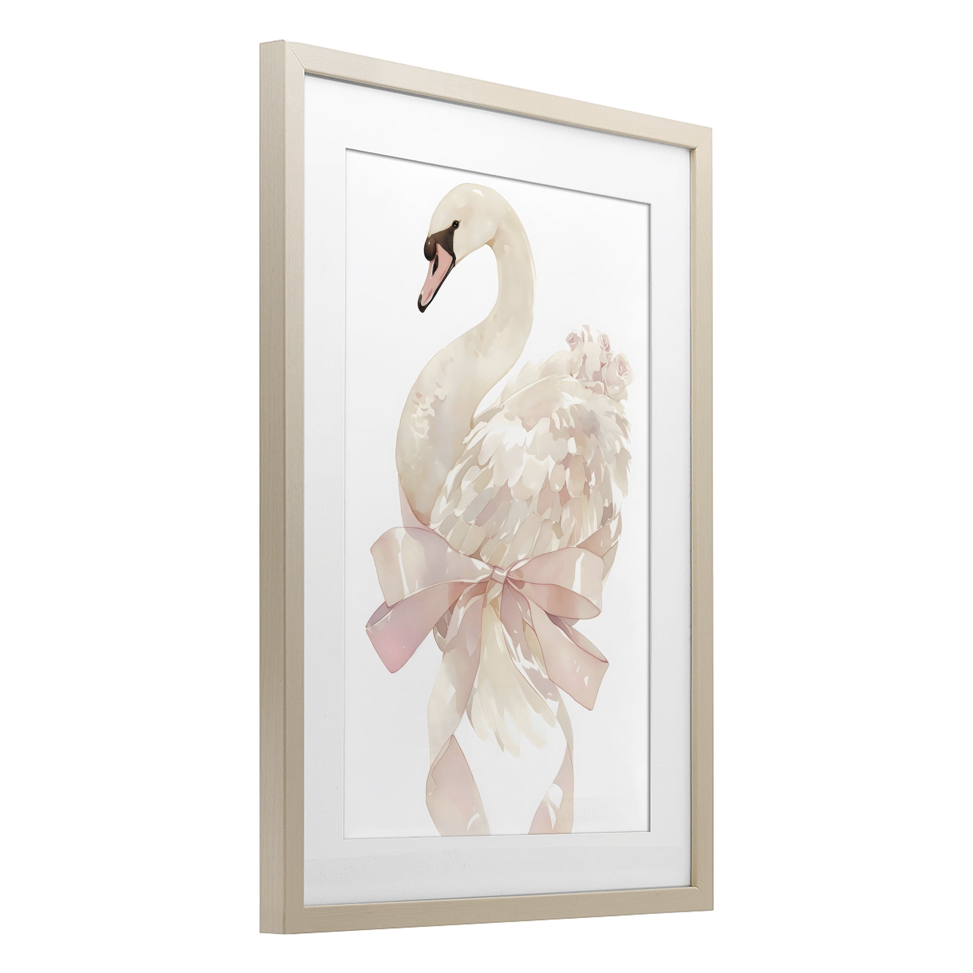 Stupell Industries Coquette Swan with Bow Birch Framed Print Under Glass, design by Creative Studio