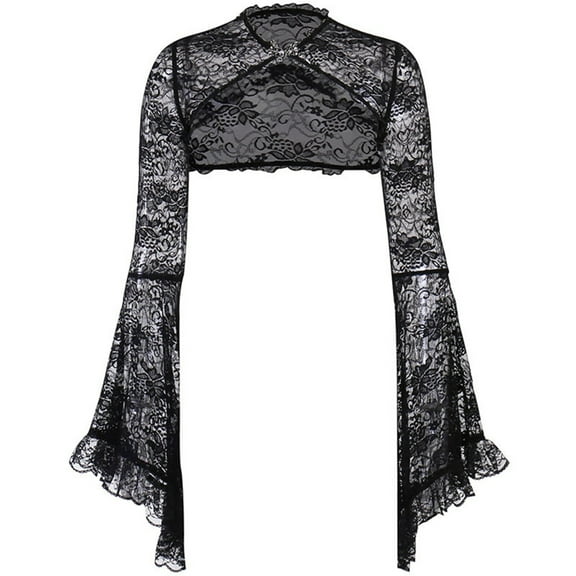 Sophisticated Sheer Blouses Gothic Black Lace Shirt Vintage Aesthetic Crop Womens Partywear Sheer Top