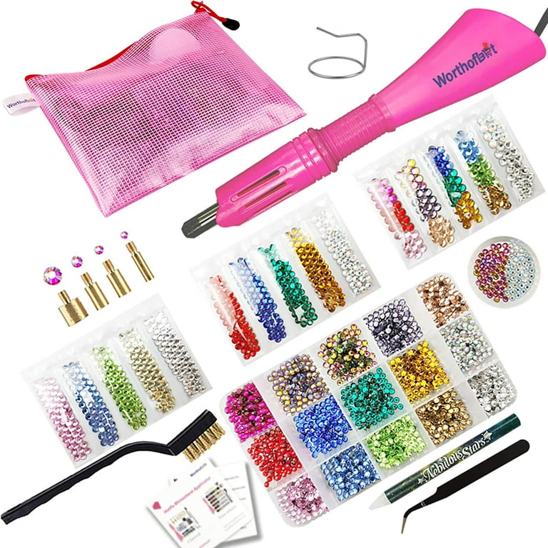 Quick Crystals Pro Hotfix Applicator, Bedazzler Kit with Rhinestones, DIY  Wand Setter Tool Kit with 7 Different Tip Sizes, Tweezers, Cleaning Brush,  User Manual, and 4400 Rhinestones. 