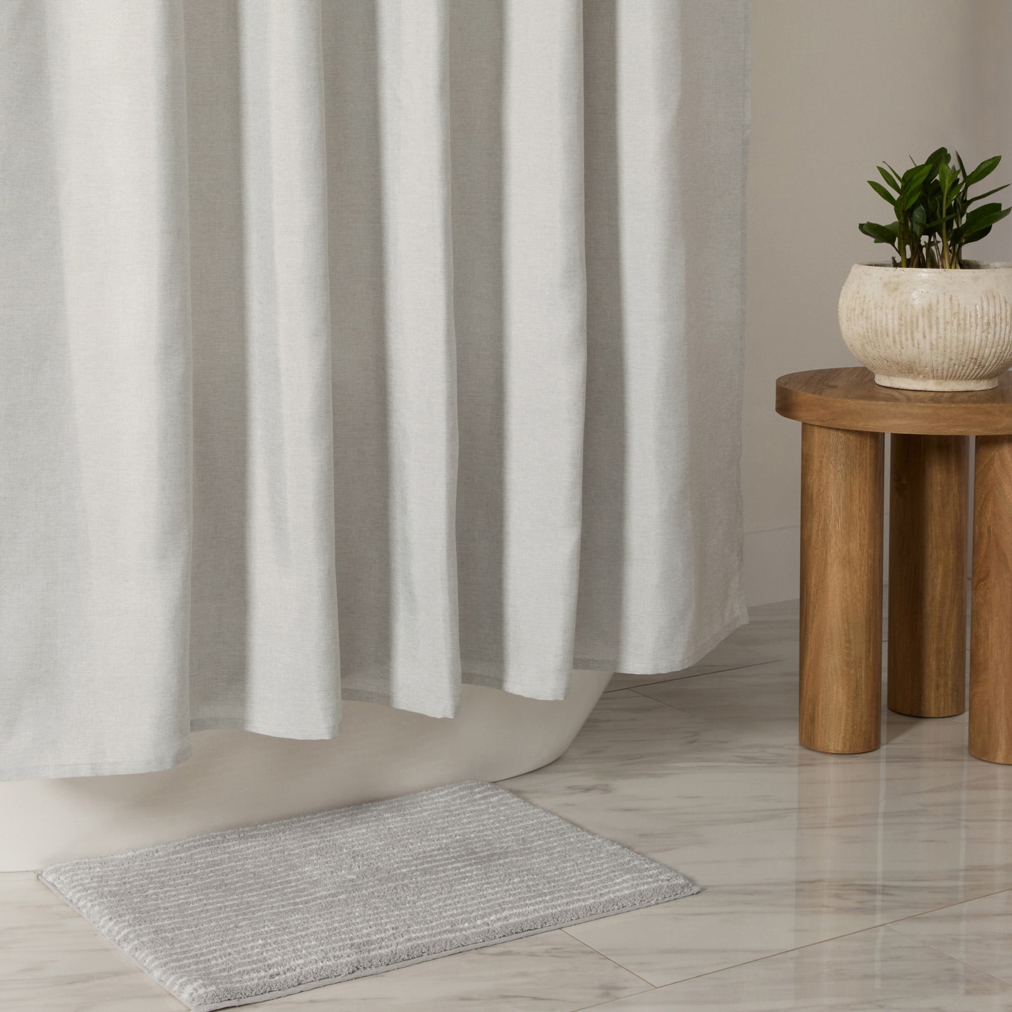 Linen-Look Polyester Shower Curtain in Essential Colors