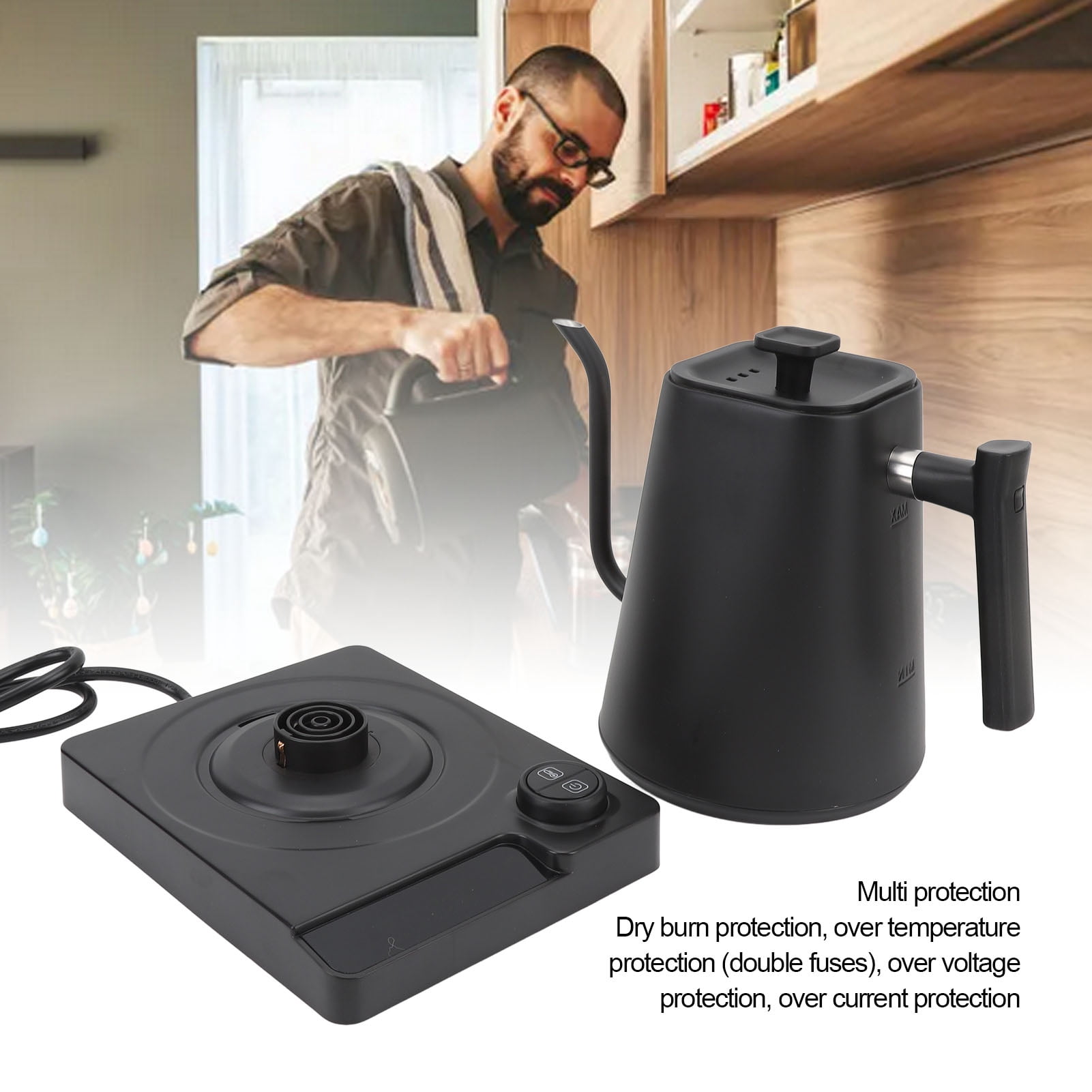 Yajisi 1200W Electric Gooseneck Kettle with Precise Temperature Control, 34 oz / 1.0L Stainless Steel Tea Pour Over Coffee Kettle with LCD Display and 24H Keep Warm Function, 220V EU Plug