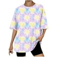 thumbnail image 2 of Royisotas Short Sleeve Womens Plus Tops Yellow Casual Summer Womens Shirts Crew Neck Tie Dye T Shirts for Women Plus Size, 2 of 4