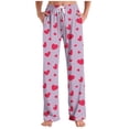 thumbnail image 2 of hotojiny Mens Pajama Pants Breathable Wide Leg Pj Bottoms Lightweight Elastic Waist Heart Valentine's Day Sleepwear S-3XL, 2 of 5