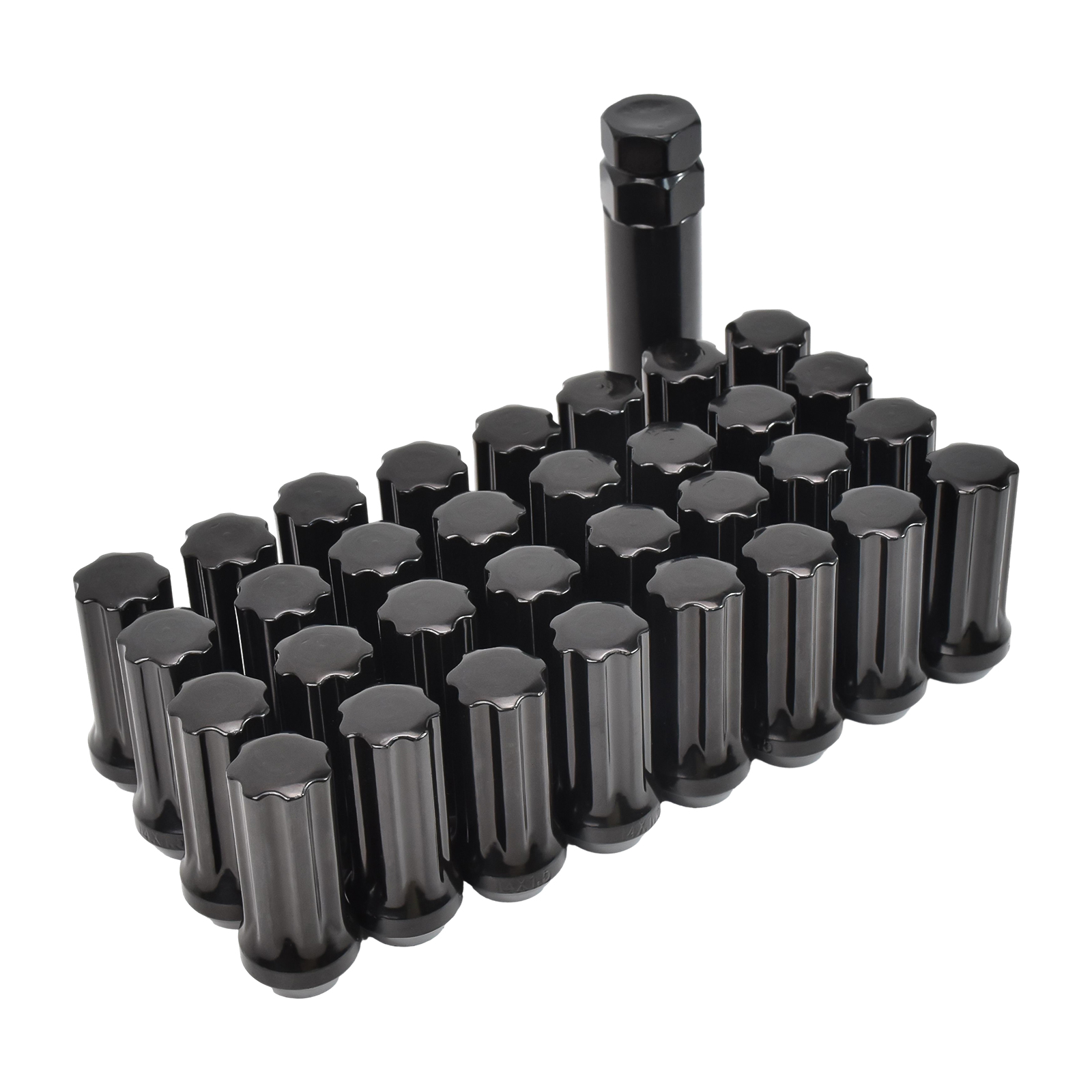 Hex Autoparts (32PCS) 14x1.5 Spline Black Lug Nuts with Key for Ford F250 F350 Super Duty GMC Sierra 3500 Chevy Silverado 2500 HD 3500 HD