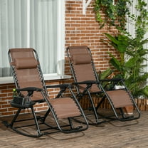 Outsunny 2 Outdoor Rocking Chairs Foldable Reclining Zero Gravity Lounge Rockers w/ Pillow Cup & Phone Holder, Combo Design w/ Folding Legs, Brown