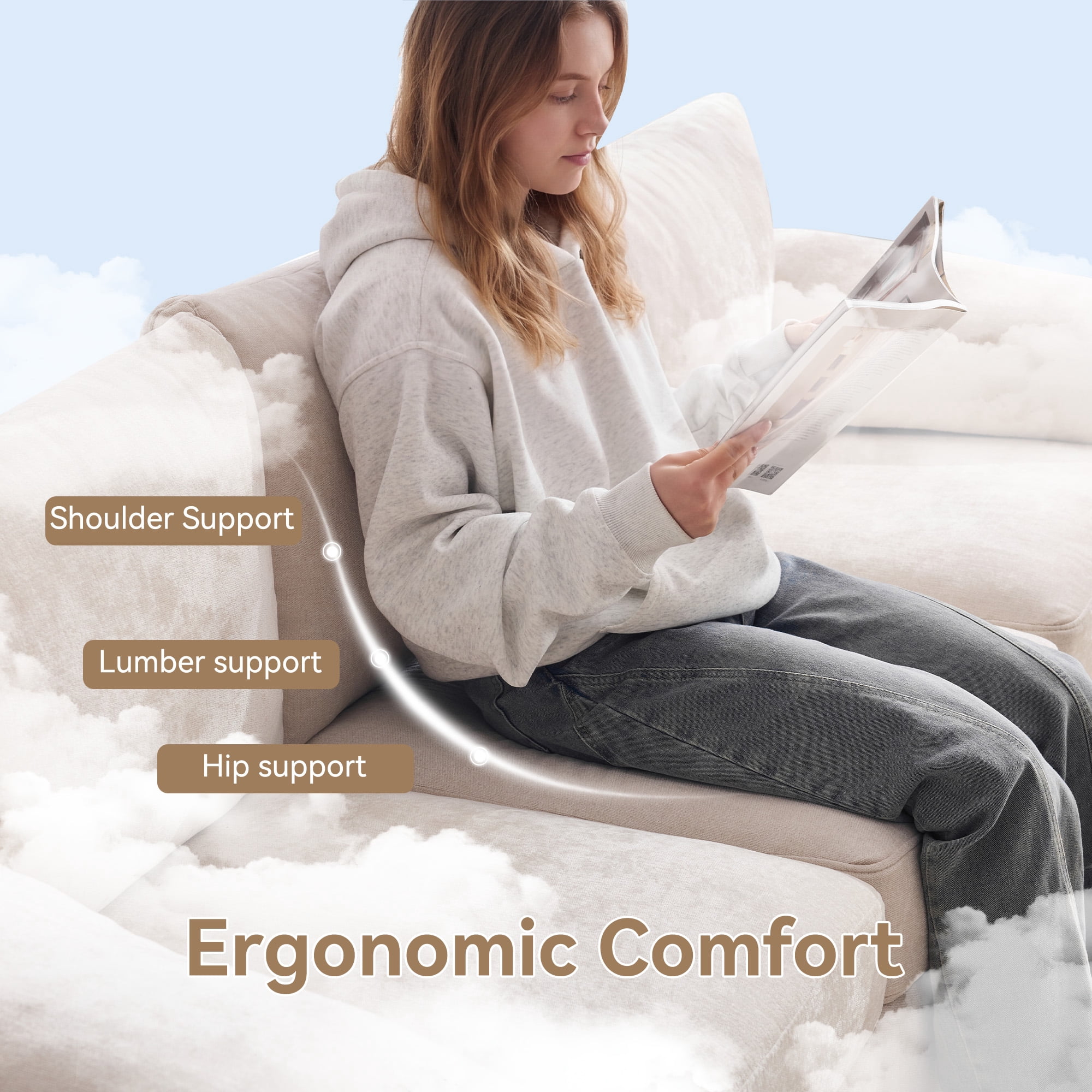 HASLE Oversized 3 Seat Living Room Sofa, 95" Soft Chenille Deep Seat Couch with Armrest, Hidden Support Legs, Stylish Sofa, Beige