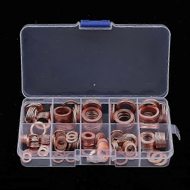 200Pcs Copper Washer Gasket Nut Bolt Set Flat Seal Sealing O ring Solid Gasket Assortment Kit Car Engine Oil Gasket Sump Plug